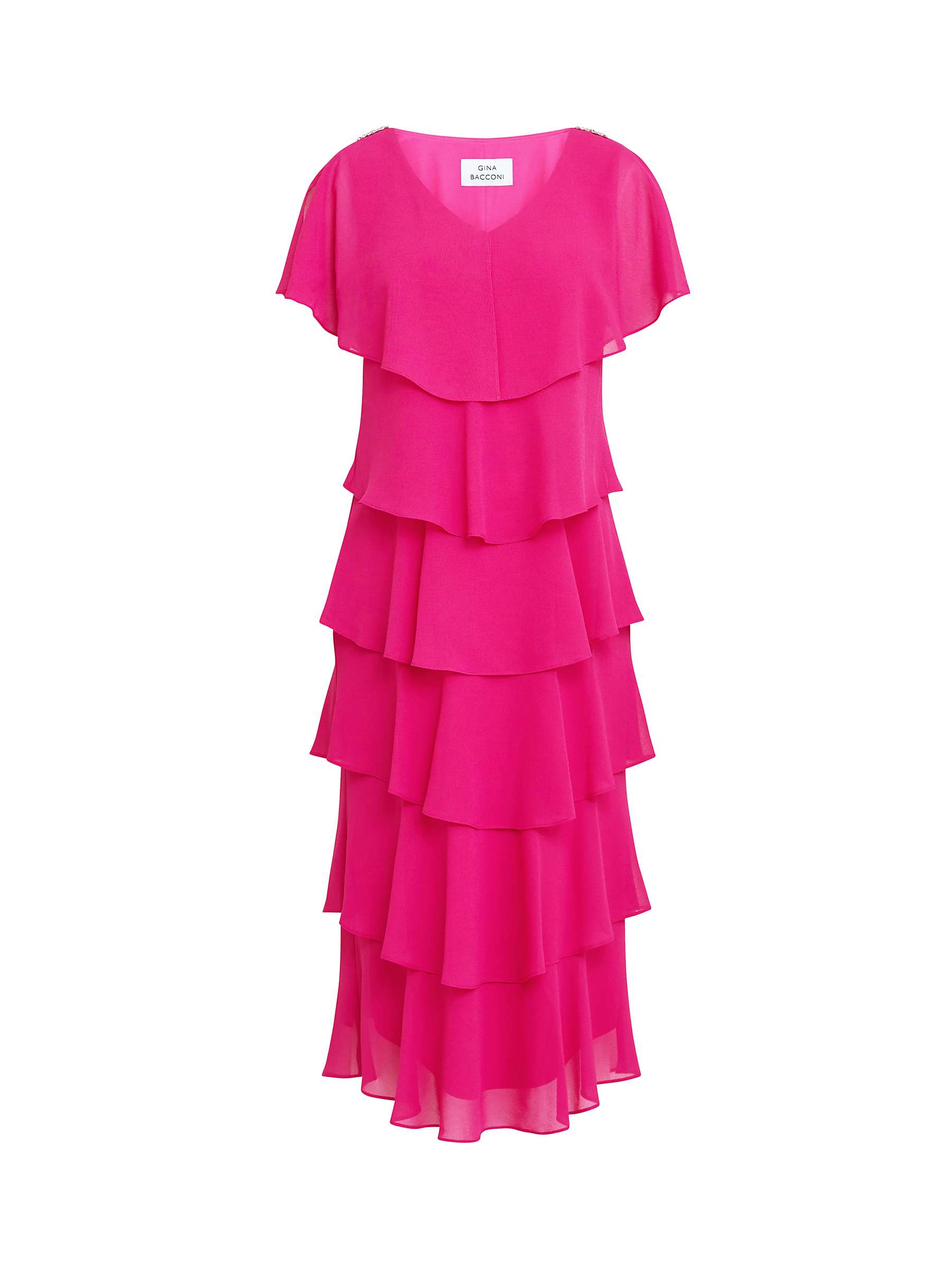 Buy Gina Bacconi Rebecca Tiered Midi Dress, Fuschia Online at johnlewis.com