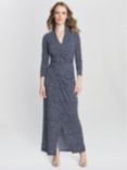 Gina Bacconi Jackie Jersey Wrap Maxi Dress, Dark Navy/White