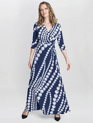 Gina Bacconi Carly Jersey Wrap Maxi Dress, Navy Pearl