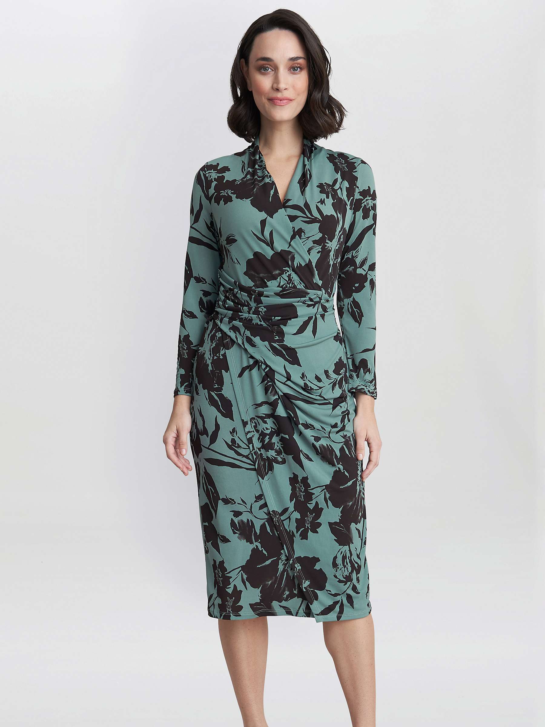 Buy Gina Bacconi Ivy Floral Wrap Jersey Dress, Sage/Black Online at johnlewis.com