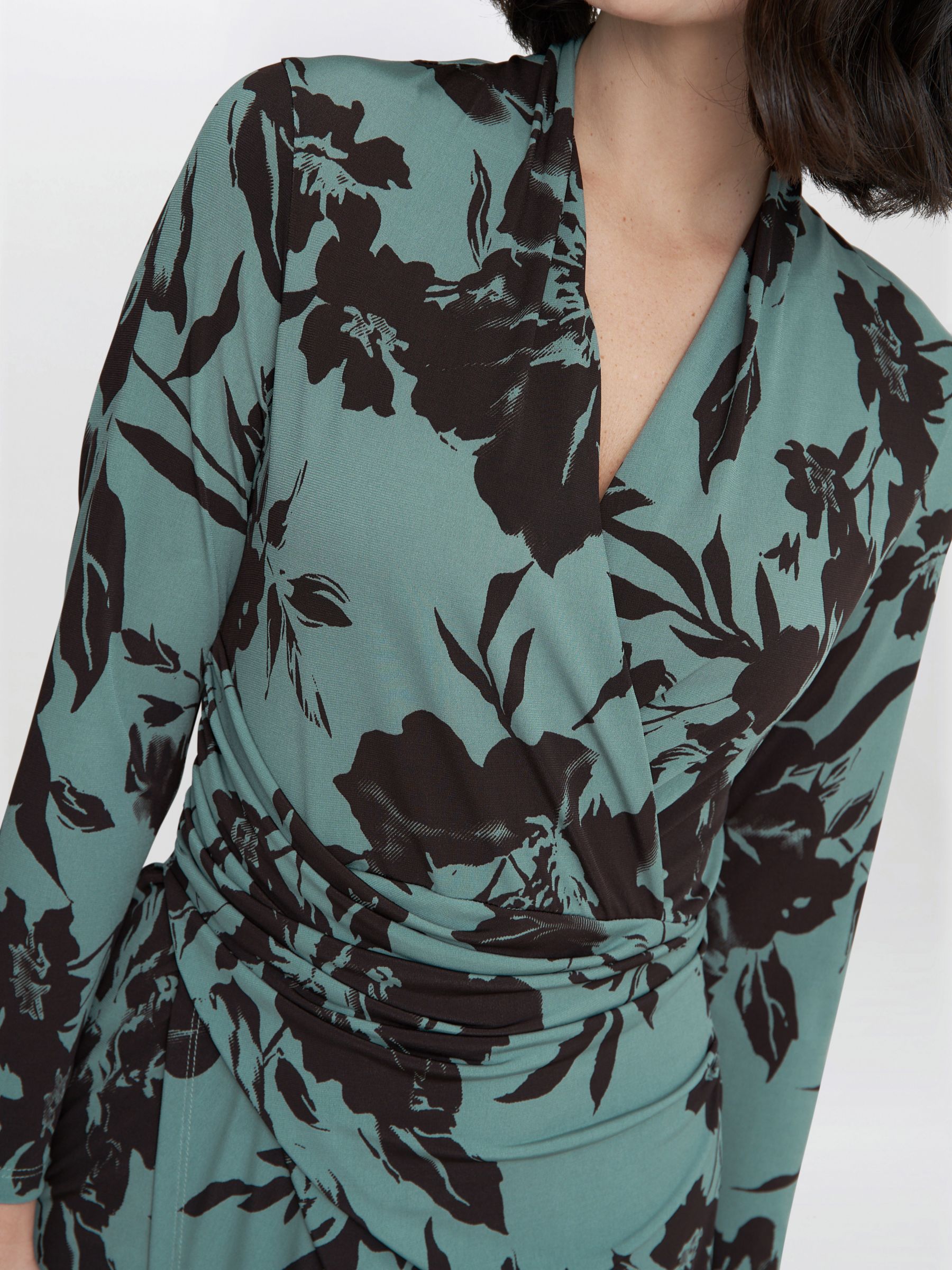 Gina Bacconi Ivy Floral Wrap Jersey Dress, Sage/Black, 8