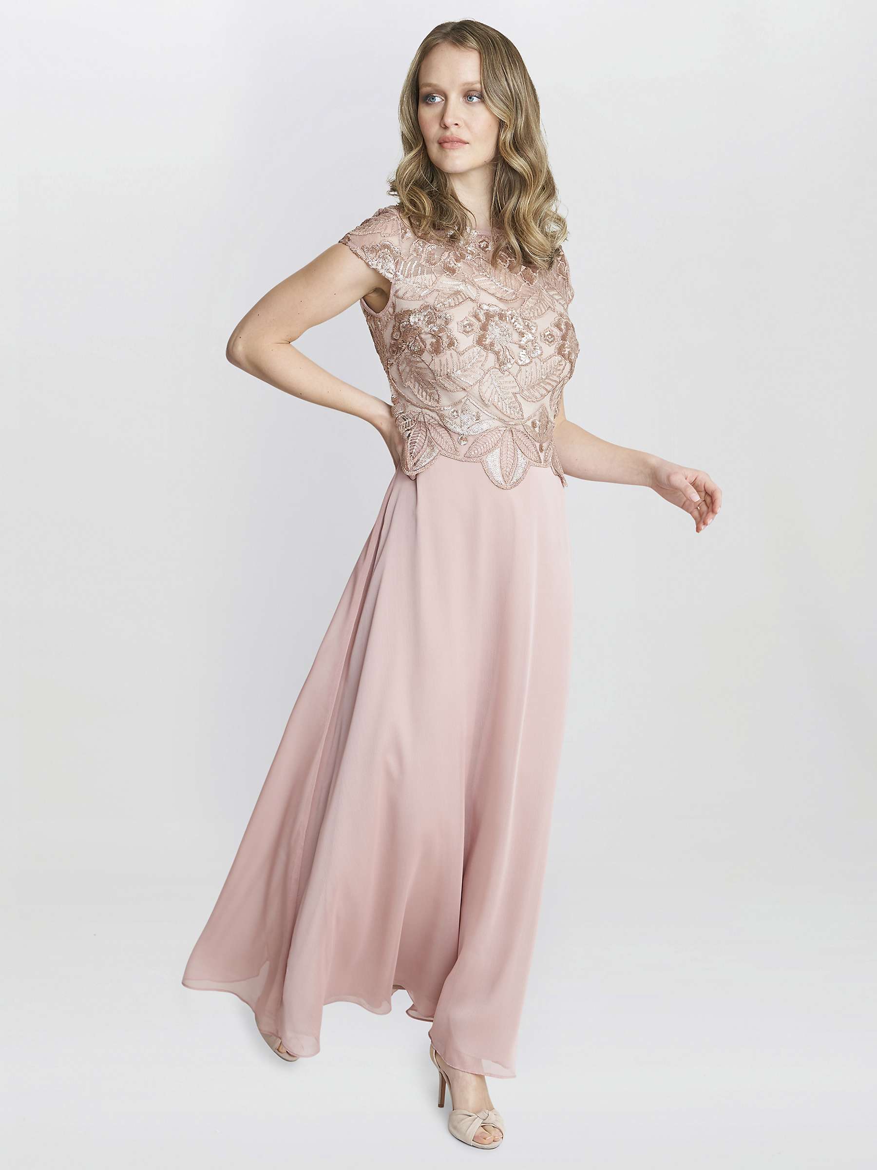 Buy Gina Bacconi Shirley Sequin Bodice Maxi Dress, Rose Gold Online at johnlewis.com