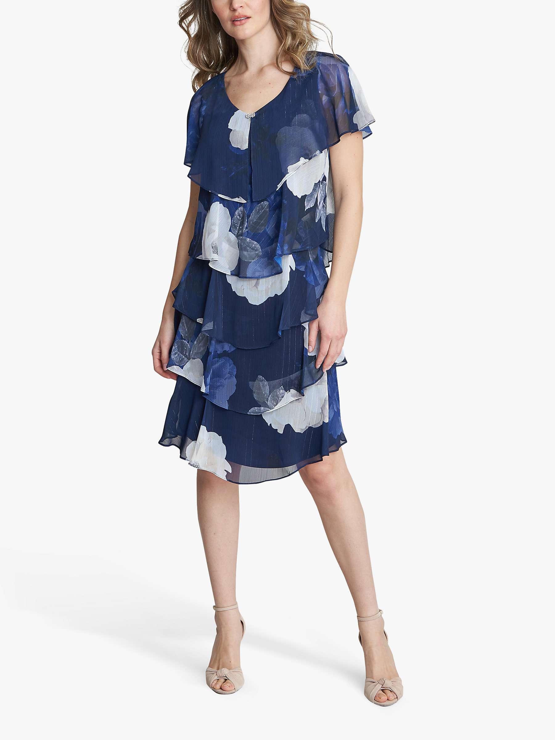 Buy Gina Bacconi Benita Printed V Neck Tiered Dress, Navy/Multi Online at johnlewis.com