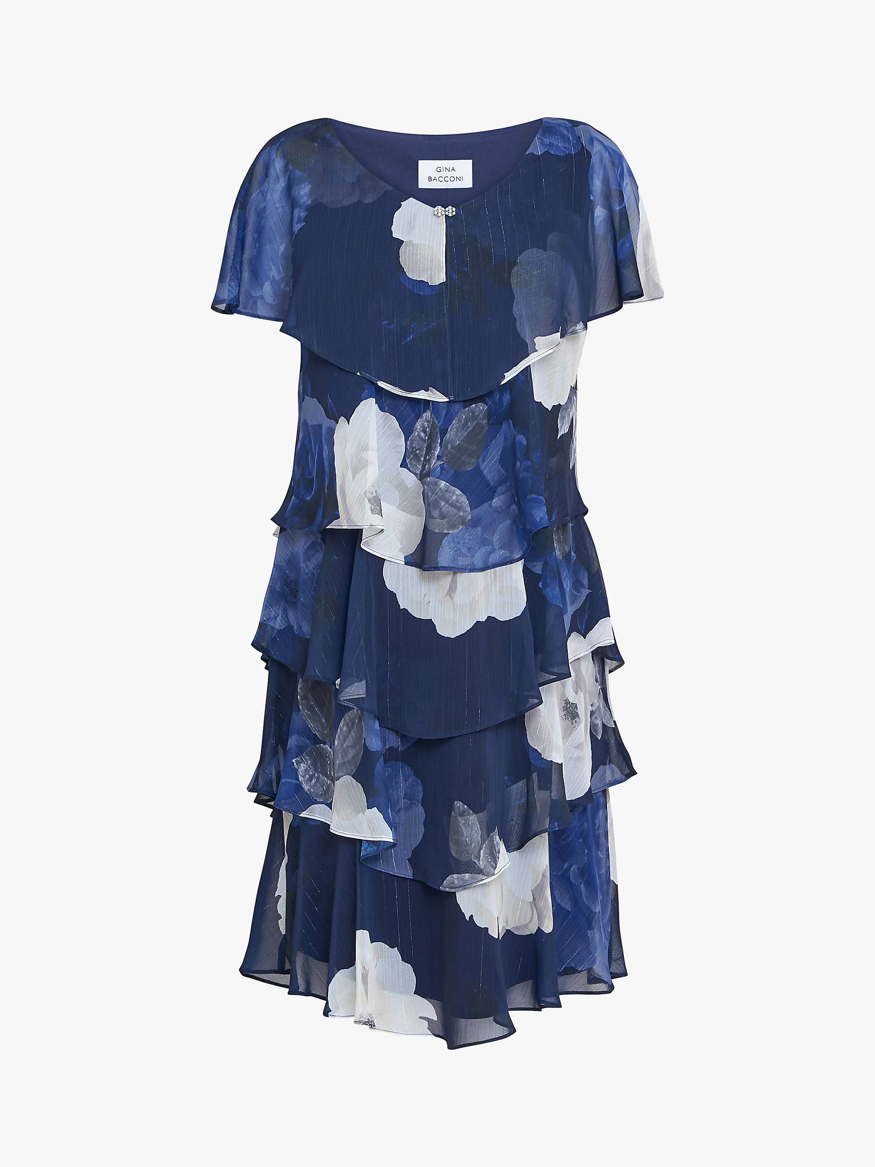 Buy Gina Bacconi Benita Printed V Neck Tiered Dress, Navy/Multi Online at johnlewis.com