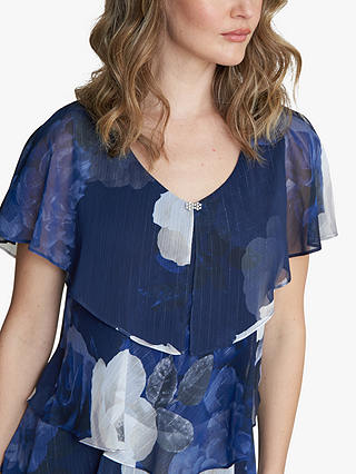 Gina Bacconi Benita Printed V Neck Tiered Dress, Navy/Multi