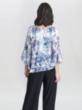 Gina Bacconi Frill Floral Layered Hem Blouse, Ivory/Blue