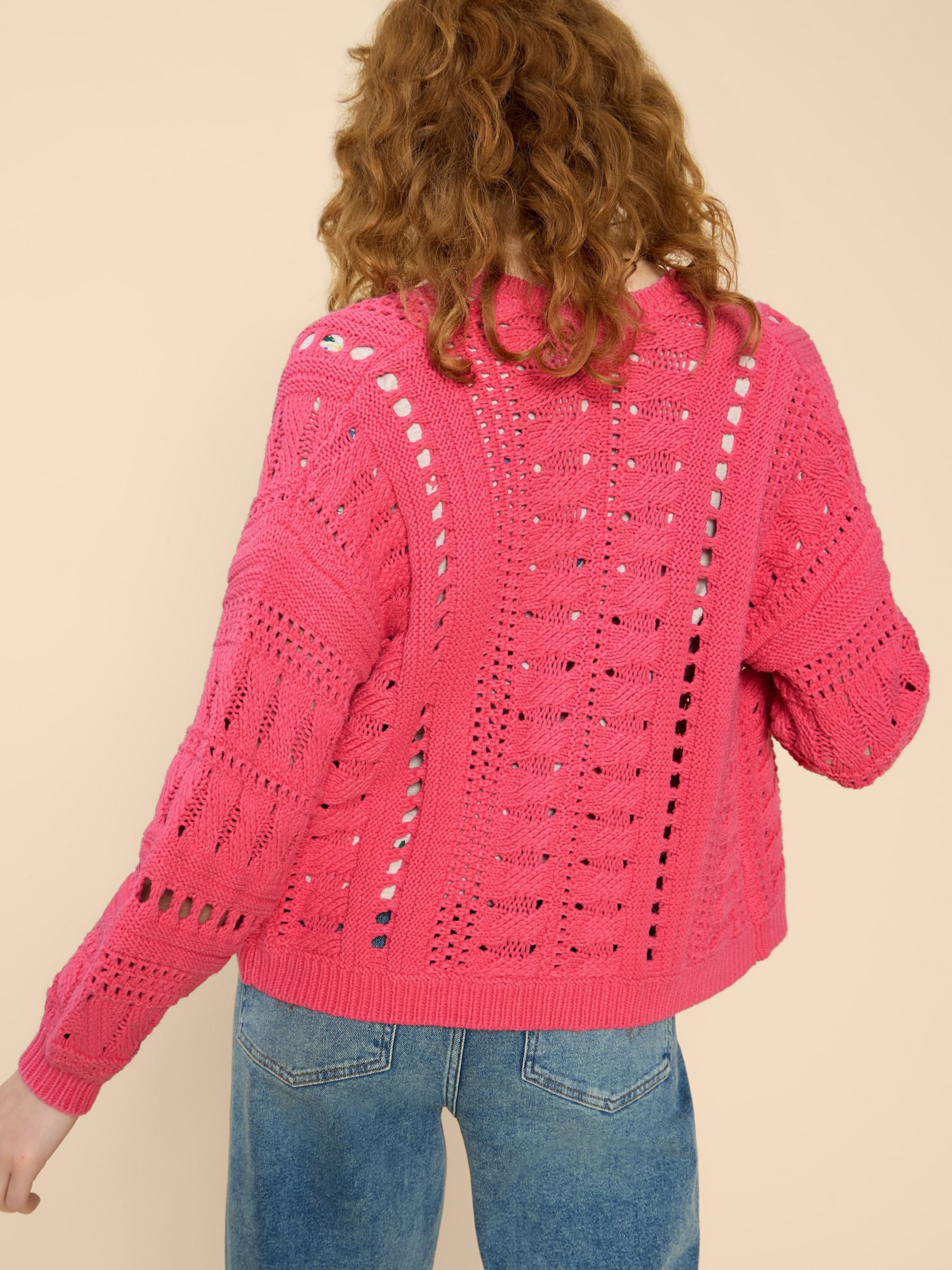 White Stuff Casey Crochet Cardigan, Bright Pink at John Lewis & Partners