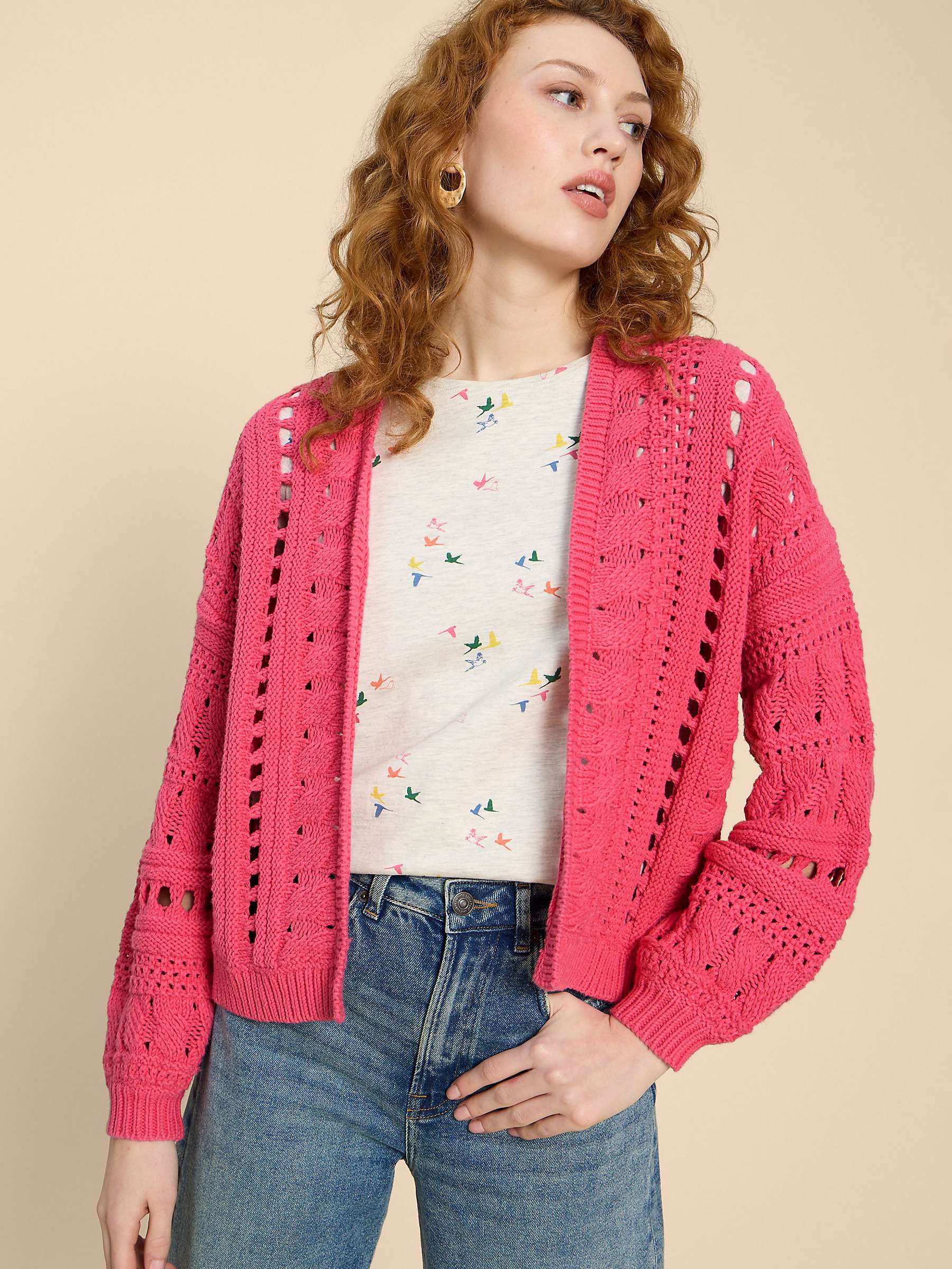 Buy White Stuff Casey Crochet Cardigan, Bright Pink Online at johnlewis.com