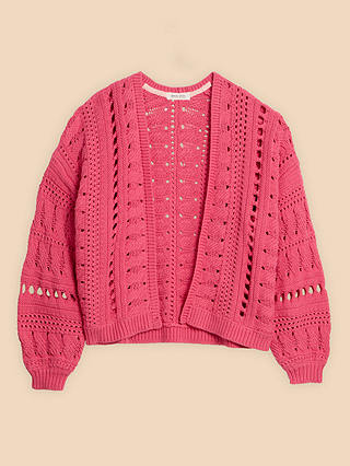 White Stuff Casey Crochet Cardigan, Bright Pink