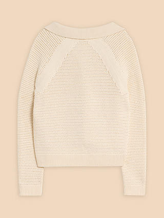 White Stuff Chaterly Crochet Collar Cardigan, Natural/White