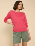 White Stuff Linen Crew Neck Jumper, Bright Pink, Bright Pink