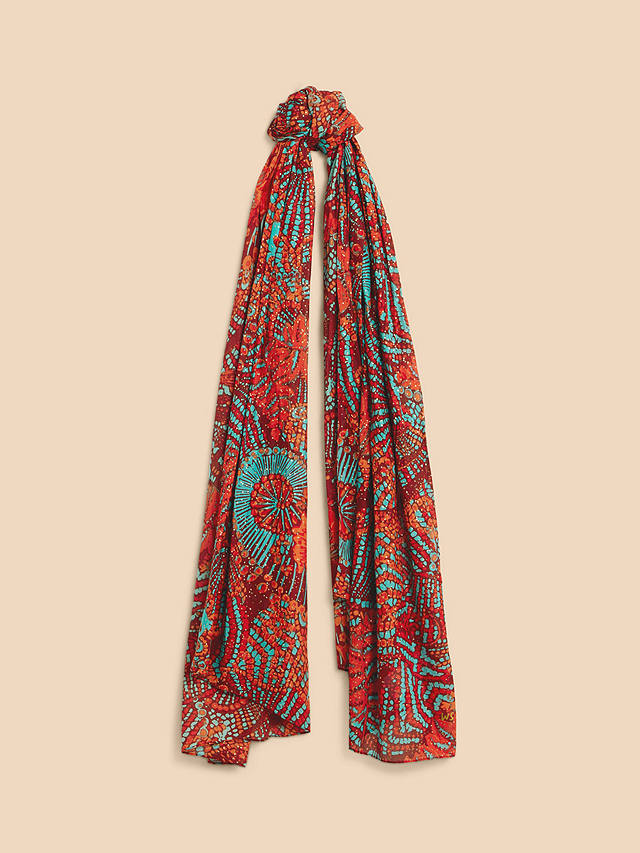 White Stuff Abstract Print Cotton Scarf, Red/Multi