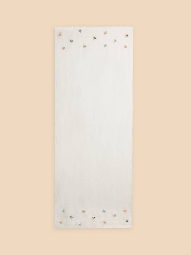 White Stuff Embroidered Blend Scarf, Ivory/Multi