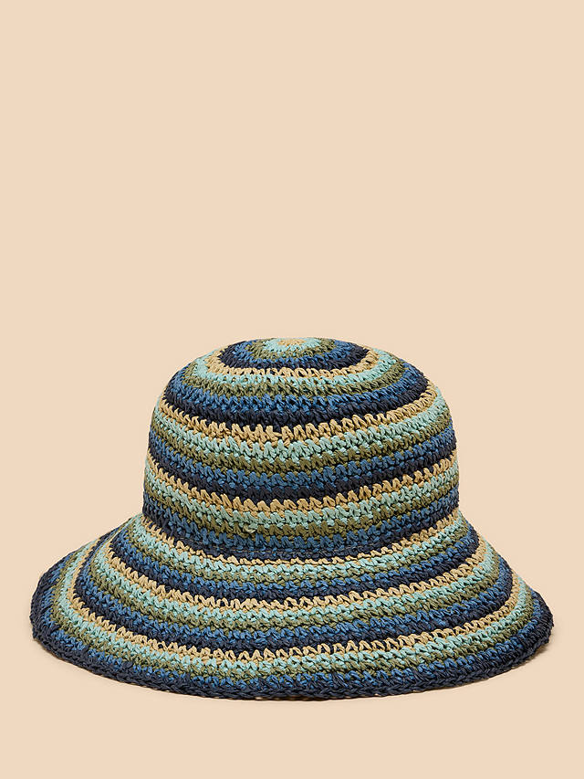 White Stuff Stripe Bucket Hat, Blue/Multi