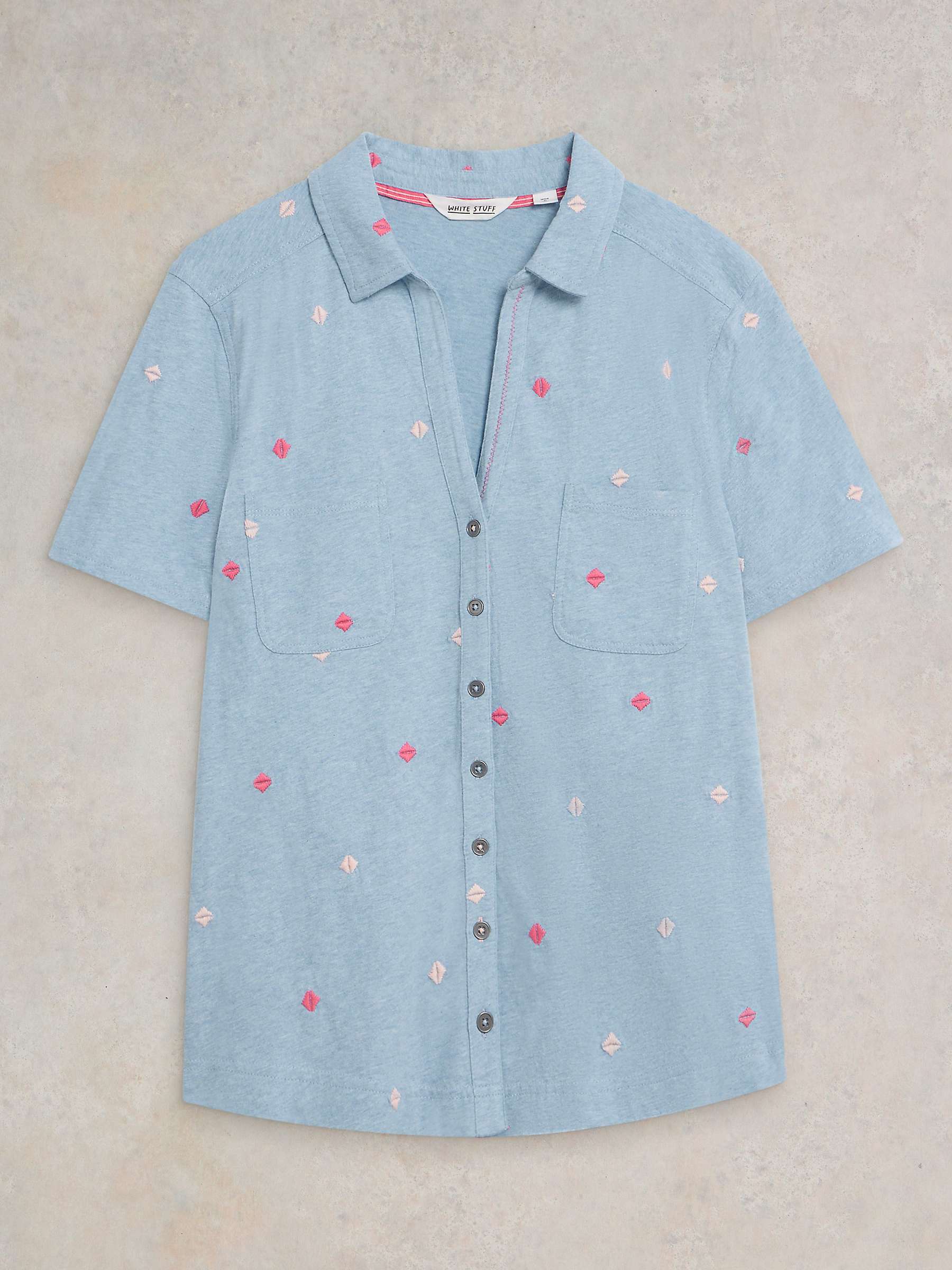 Buy White Stuff Penny Embroidered Cotton Shirt, Blue/Multi Online at johnlewis.com