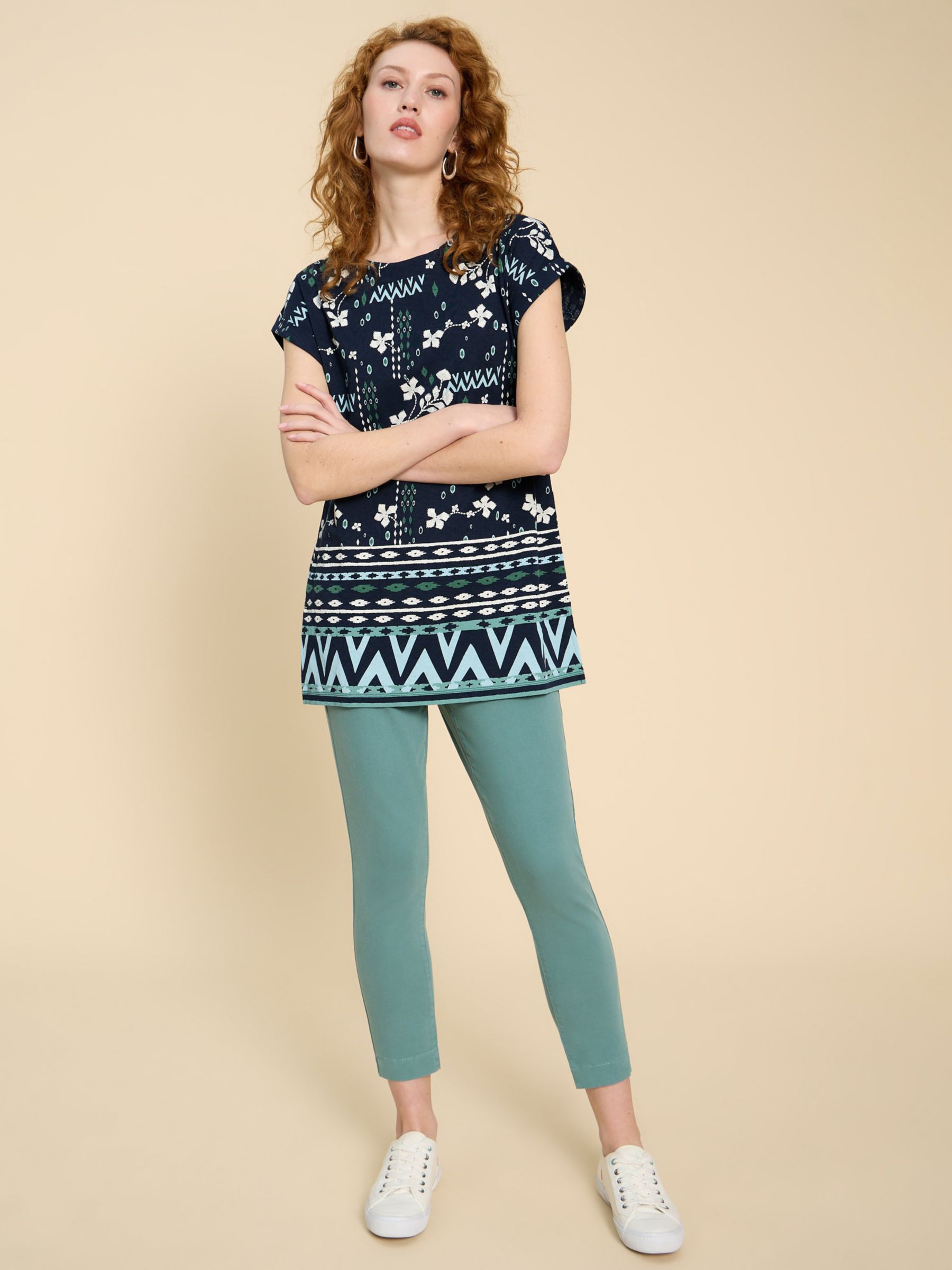 Buy White Stuff Carrie Floral and Ikat Print Cotton Tunic Top, Navy/Multi Online at johnlewis.com