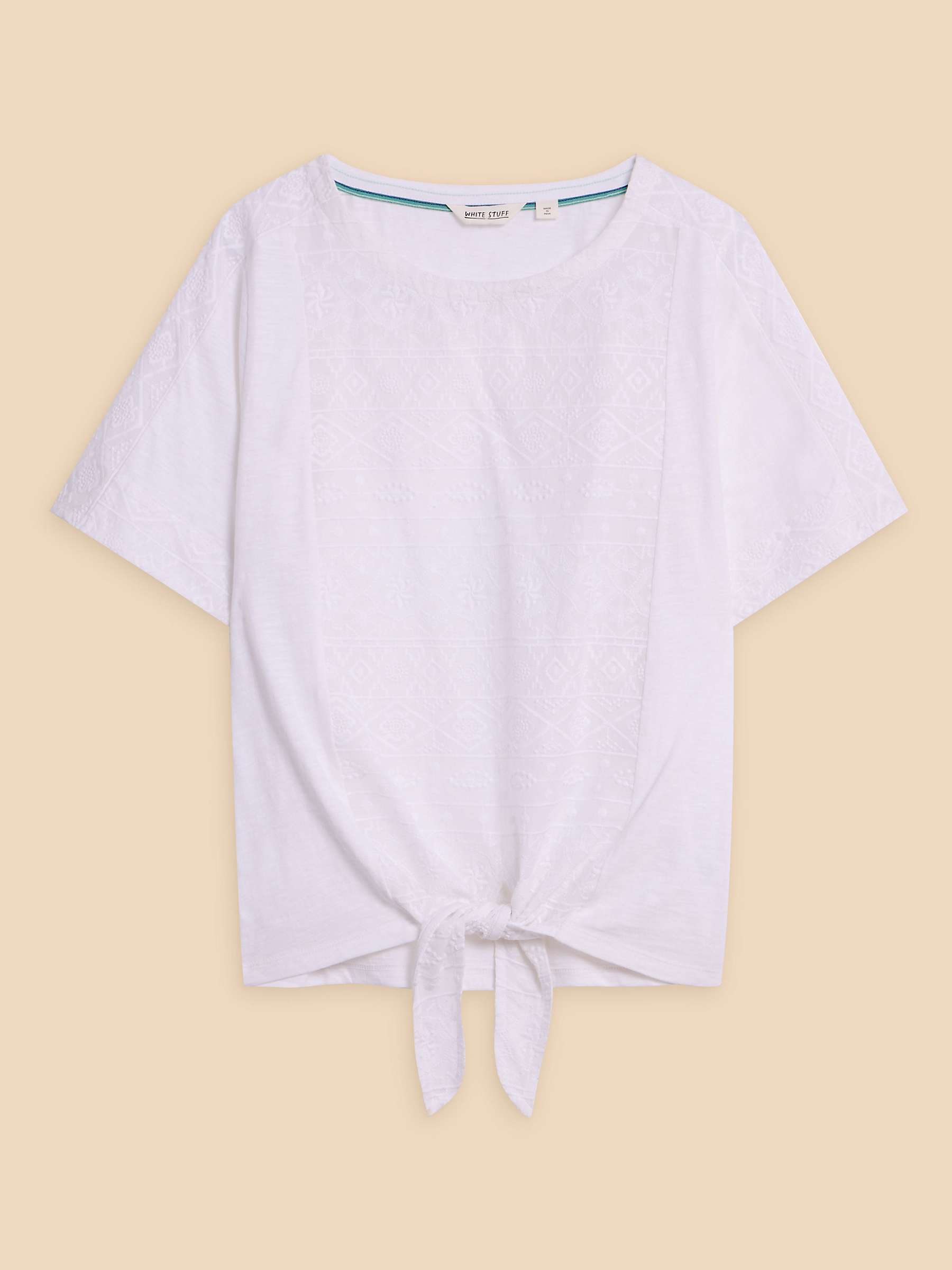 Buy White Stuff Embroidered Tie Hem Organic Cotton T-Shirt, Brilliant White Online at johnlewis.com