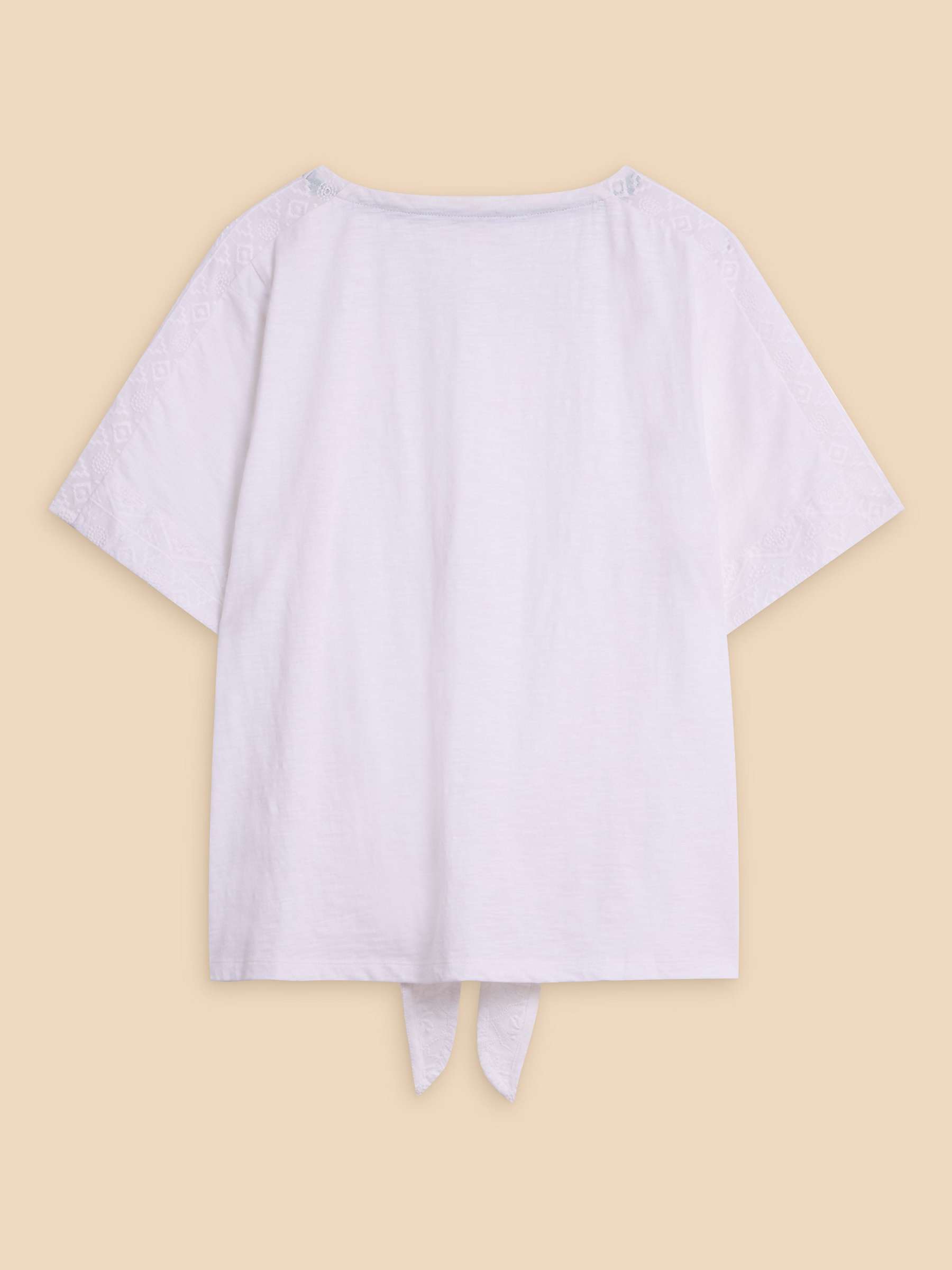 Buy White Stuff Embroidered Tie Hem Organic Cotton T-Shirt, Brilliant White Online at johnlewis.com