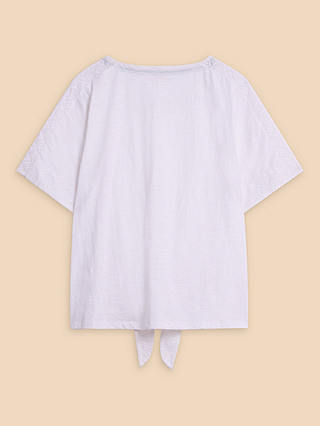 White Stuff Embroidered Tie Hem Organic Cotton T-Shirt, Brilliant White