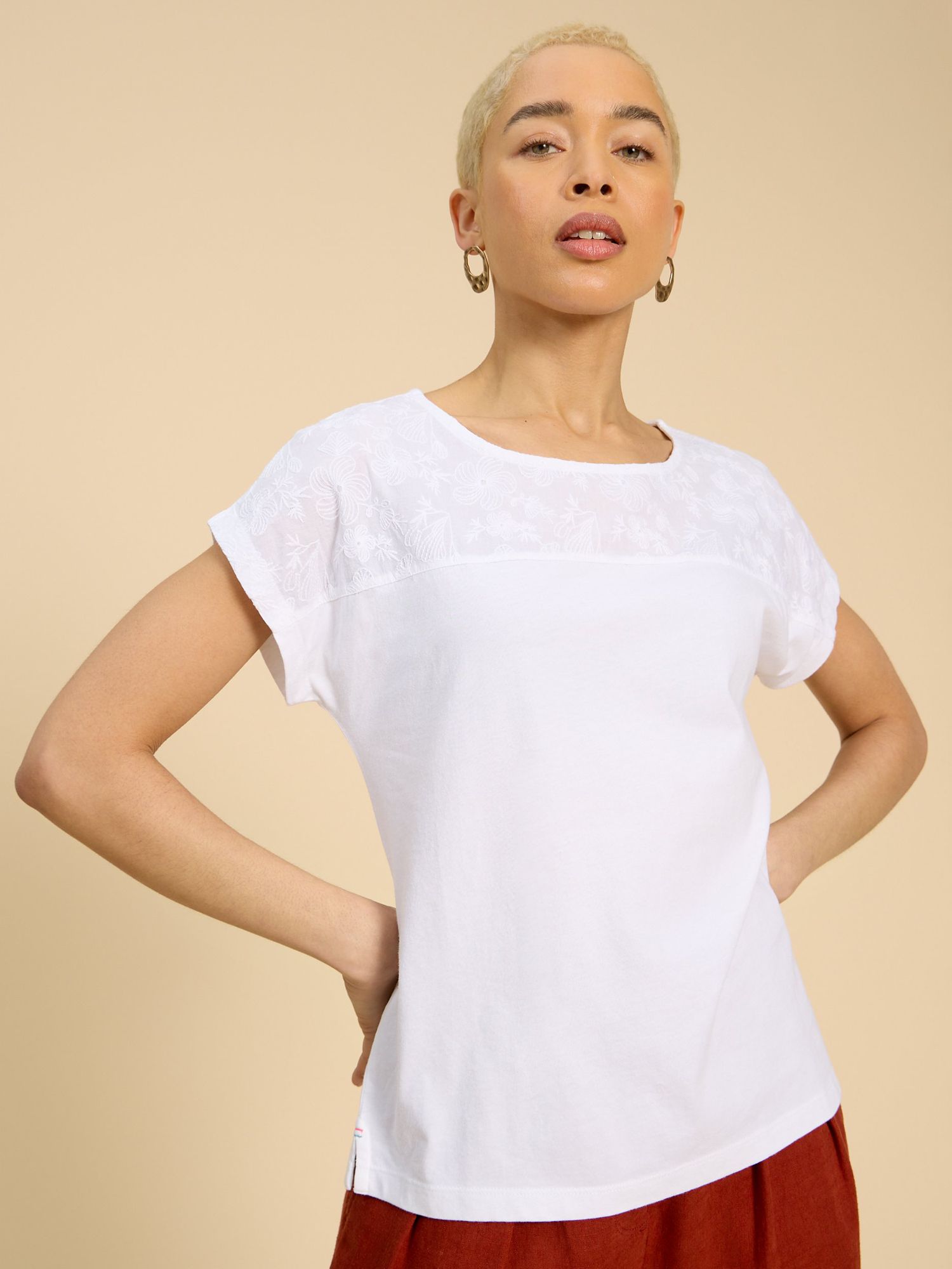 White Stuff Anthea Floral Embroidered Top, Bril White, 24
