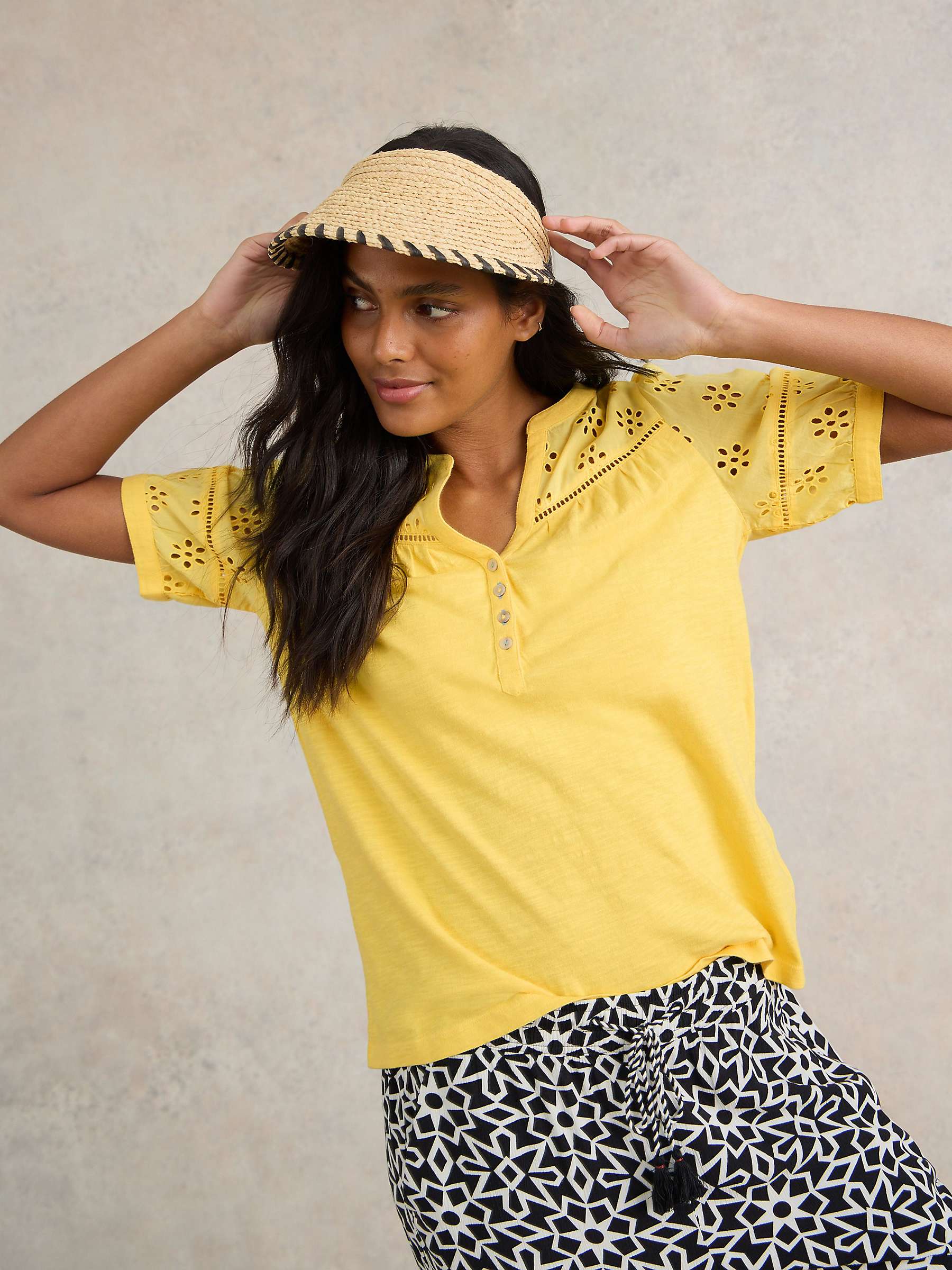 Buy White Stuff Bella Broderie Top, Bright Yellow Online at johnlewis.com