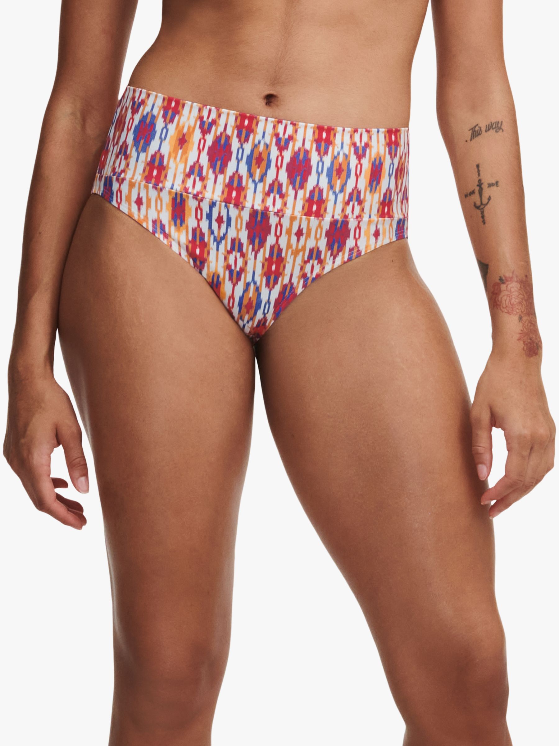 Chantelle Devotion Ikat Print Fold Down Bikini Bottoms, Red/Multi, S