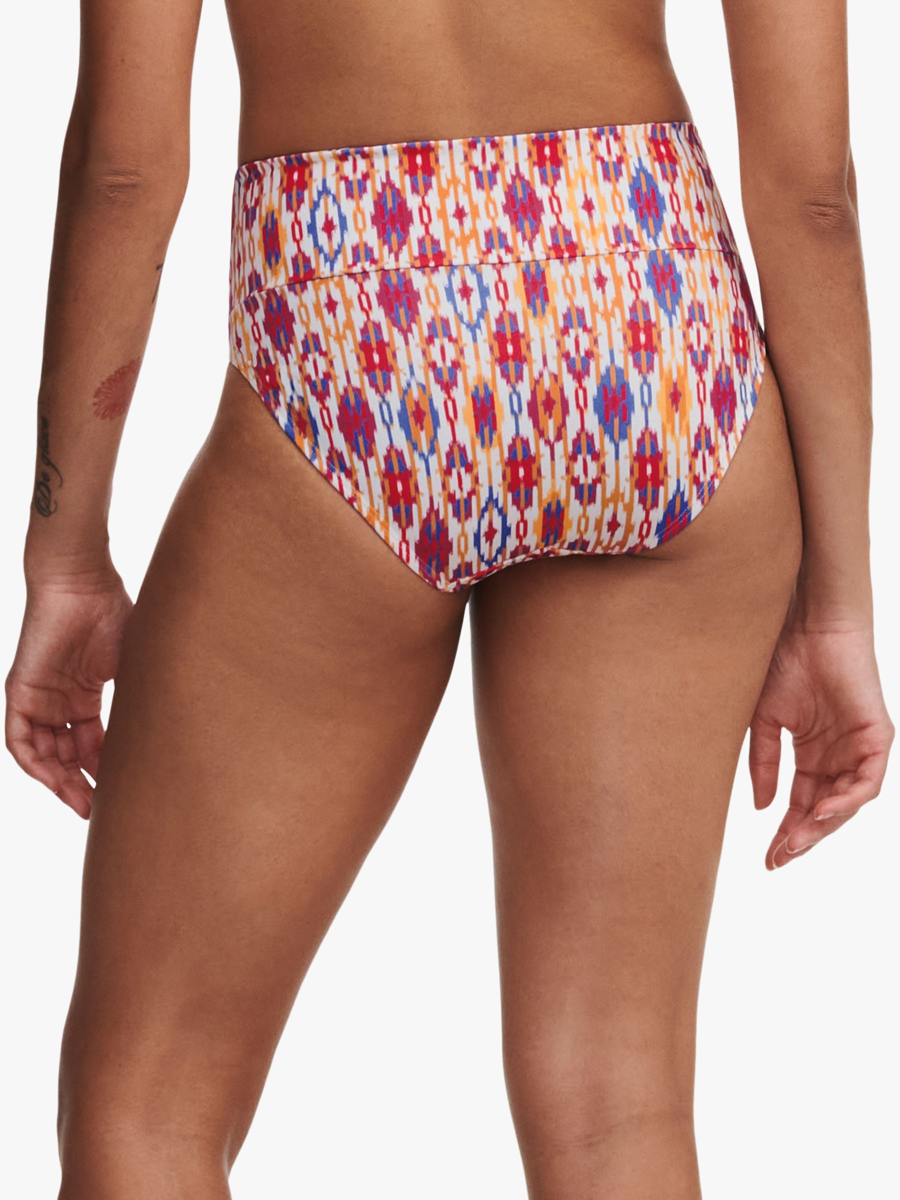 Chantelle Devotion Ikat Print Fold Down Bikini Bottoms, Red/Multi, S
