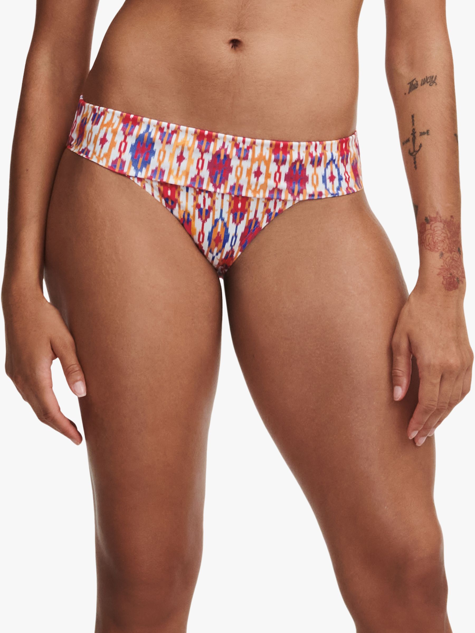 Buy Chantelle Devotion Ikat Print Fold Down Bikini Bottoms, Red/Multi Online at johnlewis.com