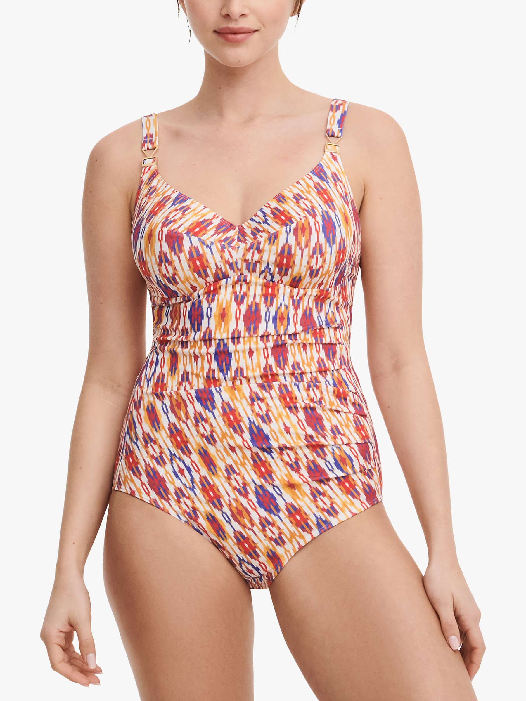 Buy Chantelle Devotion Ikat Print Underwired Swimsuit, Red/Multi Online at johnlewis.com