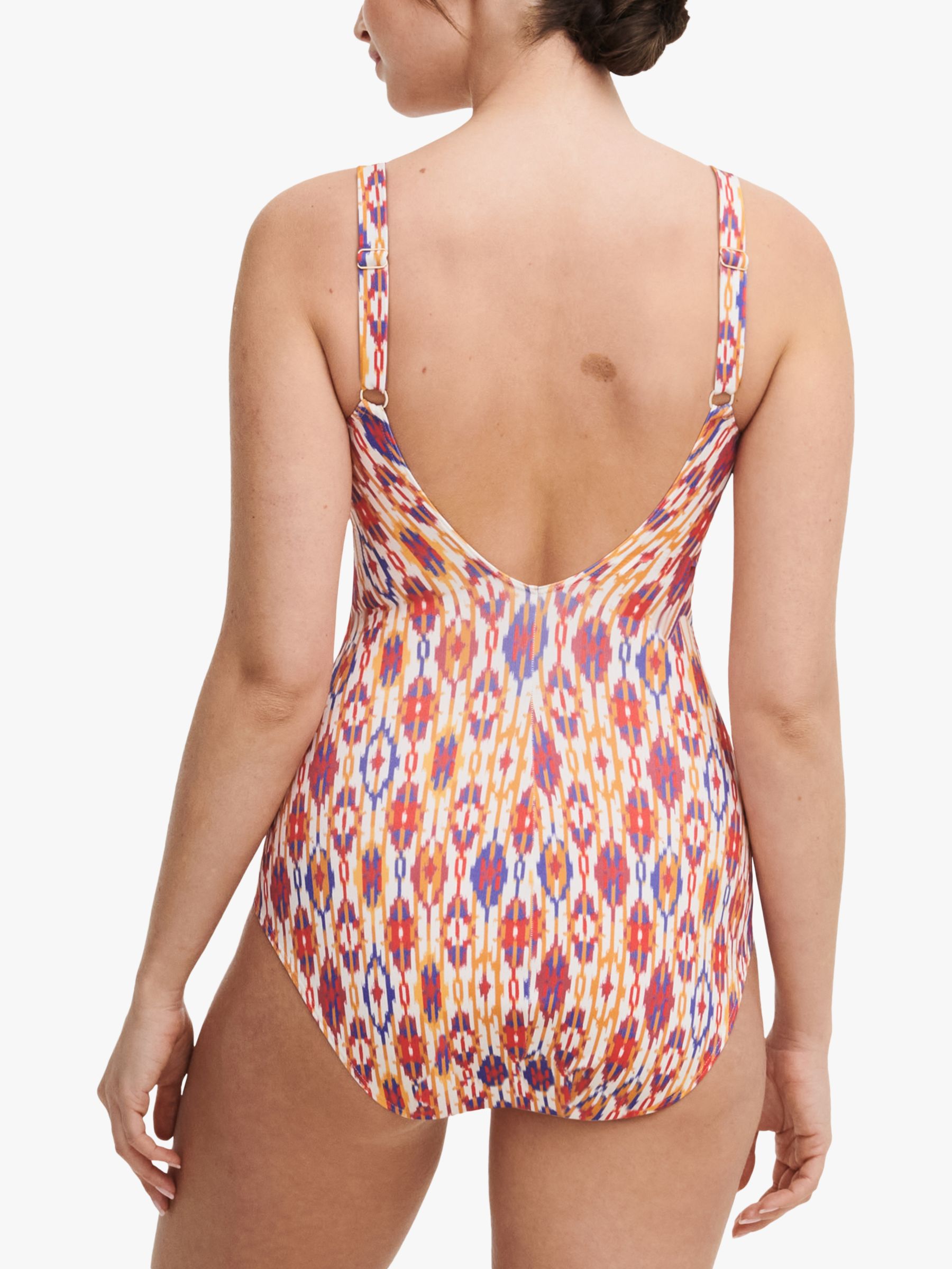 Chantelle Devotion Ikat Print Underwired Swimsuit, Red/Multi, 38DD