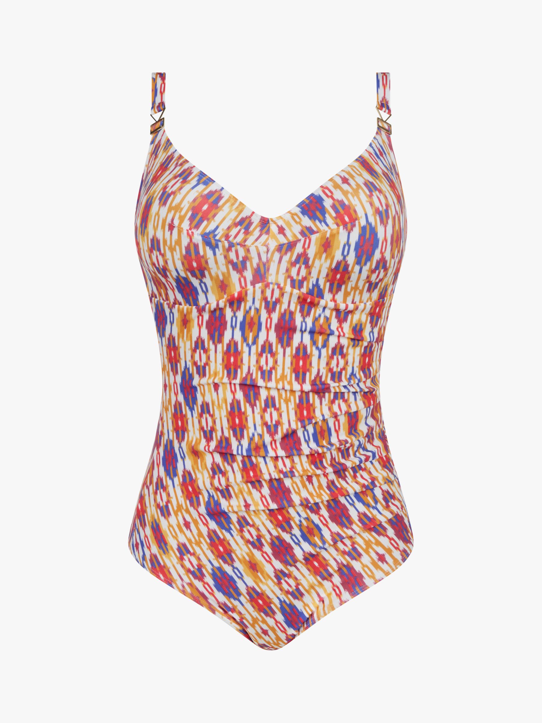 Chantelle Devotion Ikat Print Underwired Swimsuit, Red/Multi, 38DD