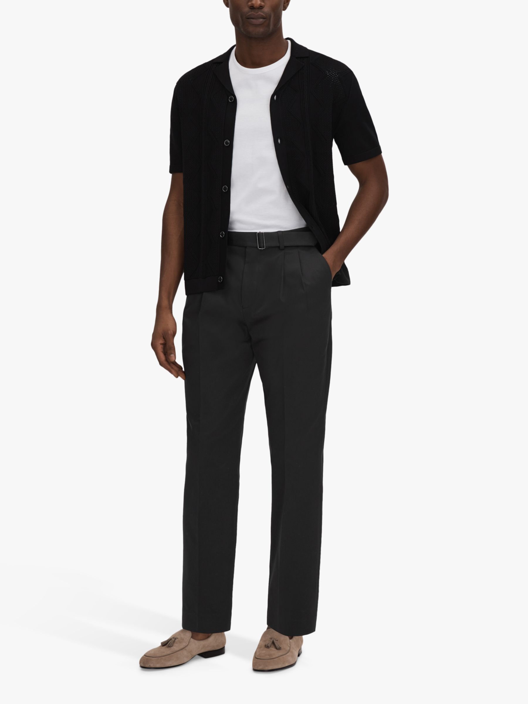 Buy Reiss Liquid Belted Tapered Trousers, Black Online at johnlewis.com