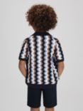 Reiss Kids' Waves Knit Cuban Collar Shirt, Blue/Multi
