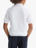 Reiss Kids' Tropic Textured Half Zip Short Sleeve Polo Shirt, White