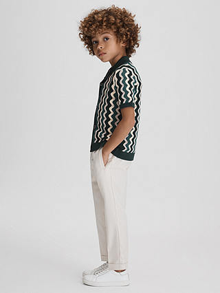 Reiss Kids' Waves Knit Cuban Collar Shirt, Green/Multi