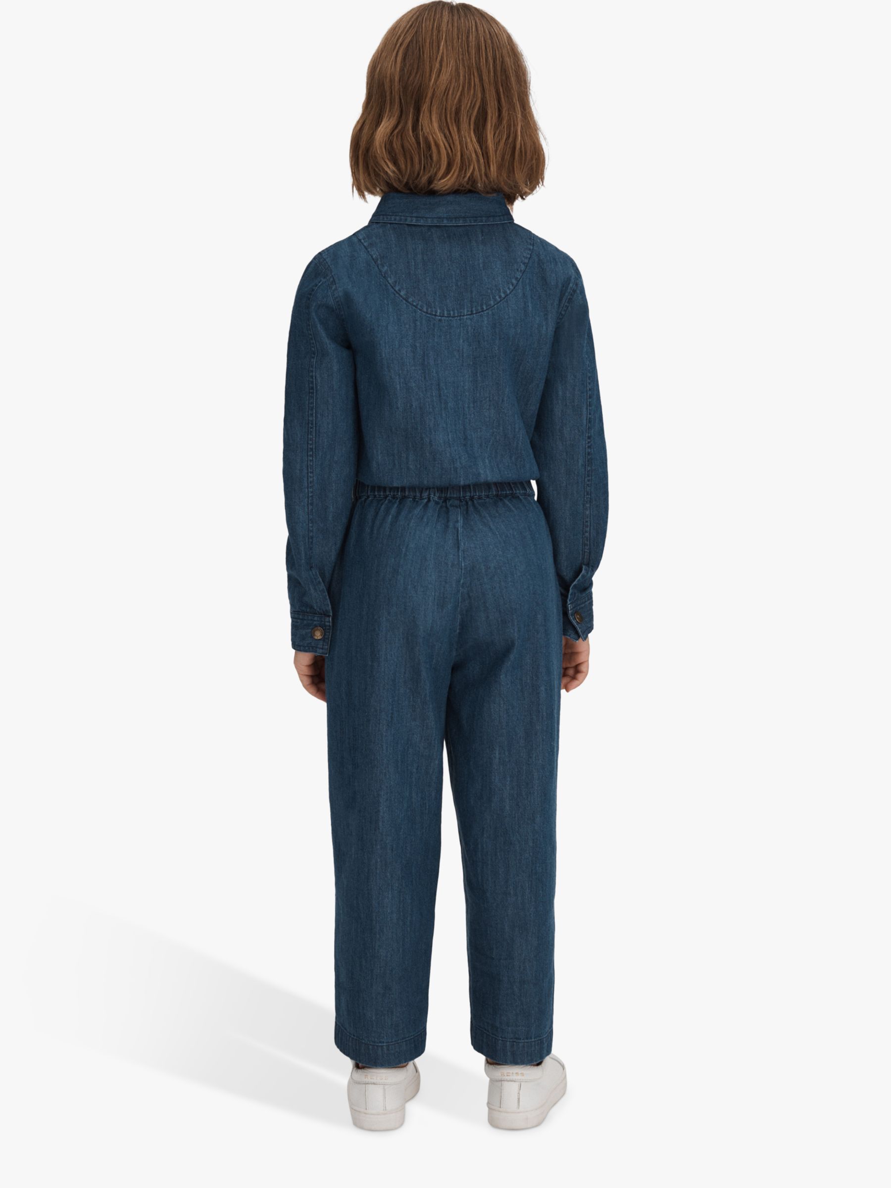 Reiss Kids' Marnie Elasticated Embellished Denim Jumpsuit, Blue, 9-10 years