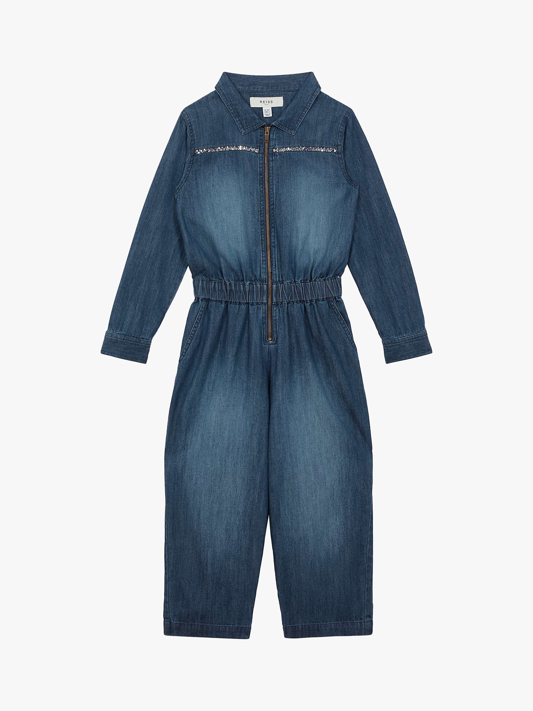 Buy Reiss Kids' Marnie Elasticated Embellished Denim Jumpsuit, Blue Online at johnlewis.com