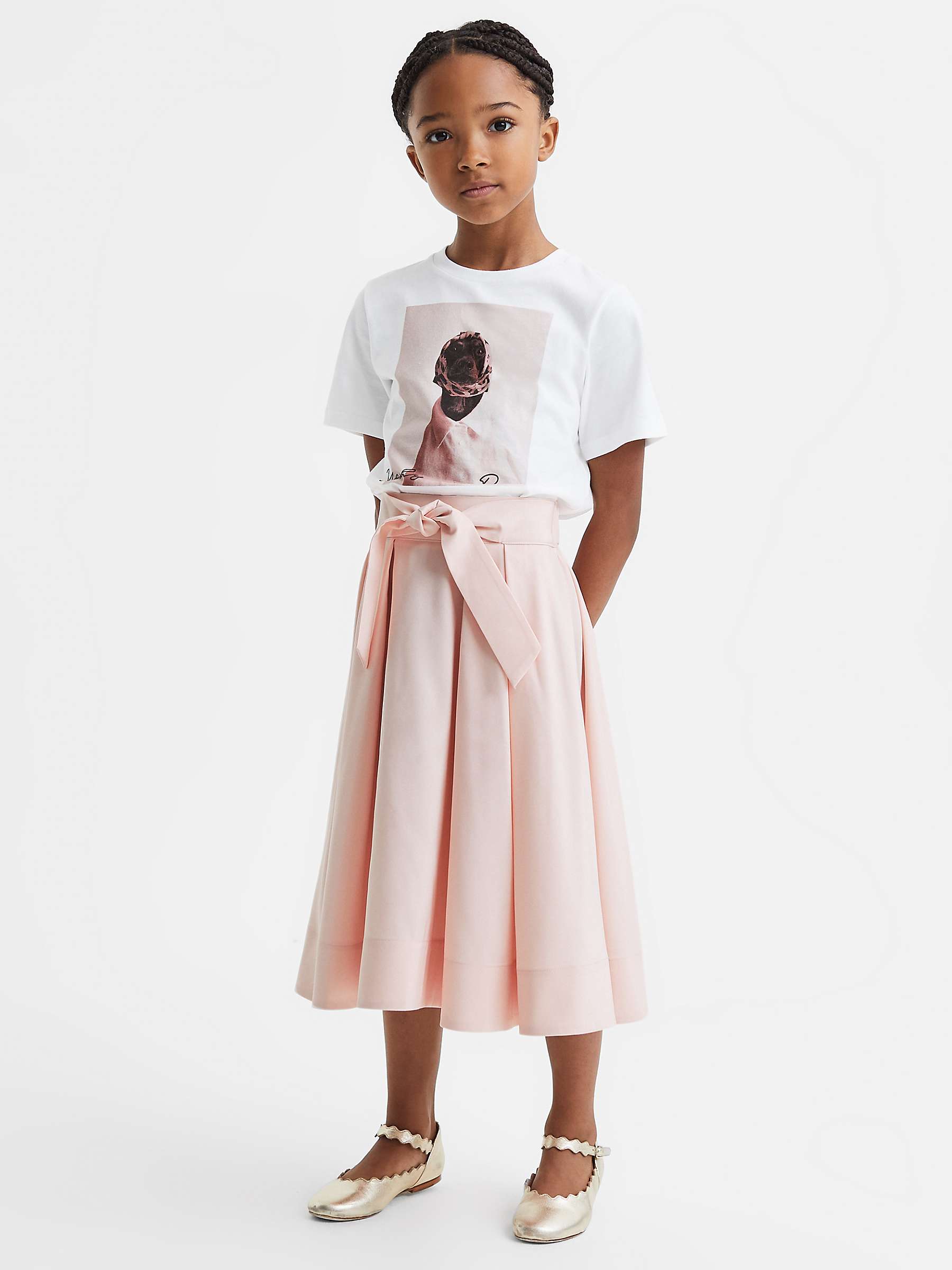 Buy Reiss Kids' Garcia Taffeta Pleated Belted Midi Skirt, Pink Online at johnlewis.com