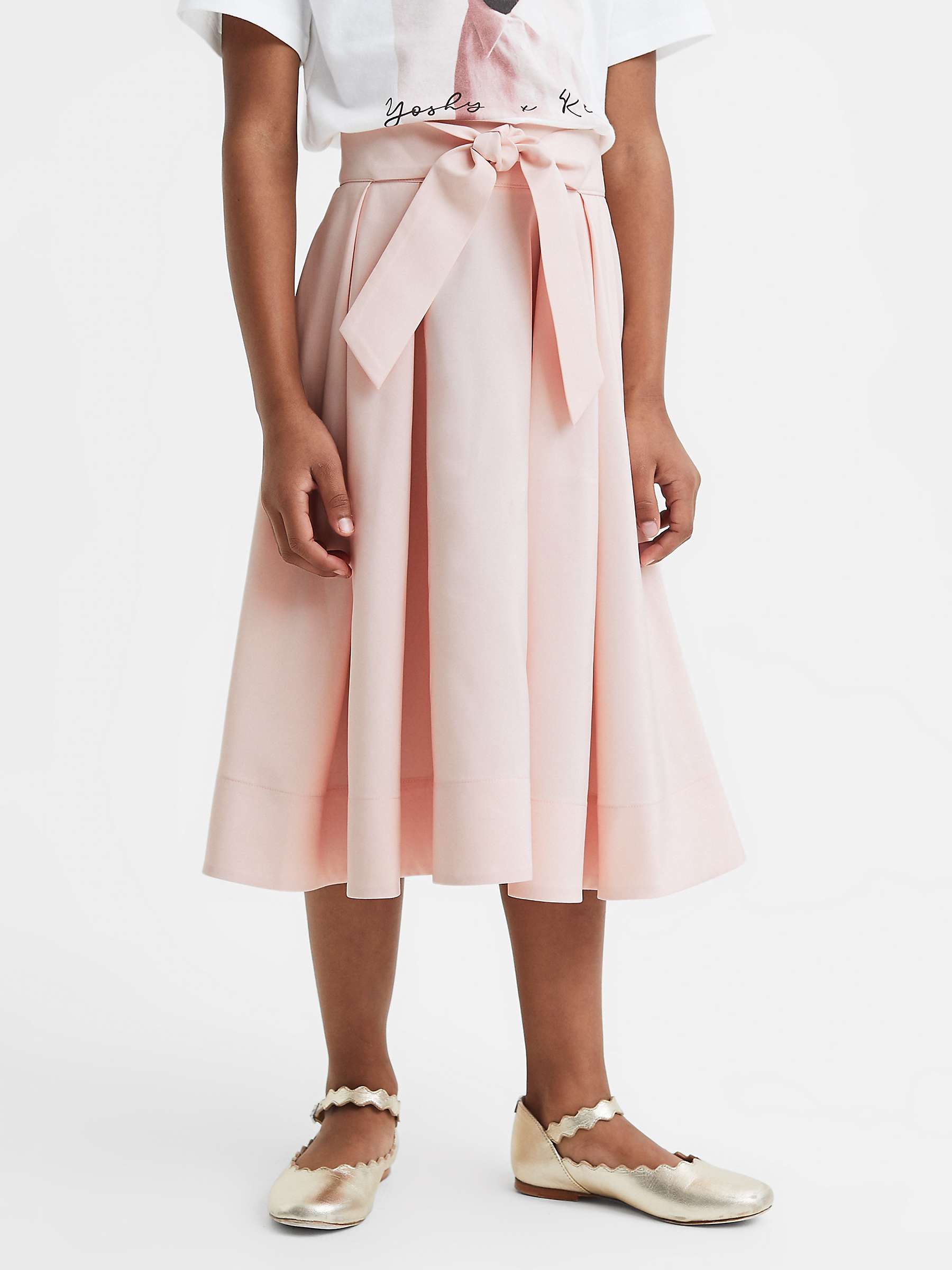 Buy Reiss Kids' Garcia Taffeta Pleated Belted Midi Skirt, Pink Online at johnlewis.com