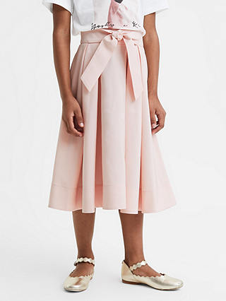 Reiss Kids' Garcia Taffeta Pleated Belted Midi Skirt, Pink