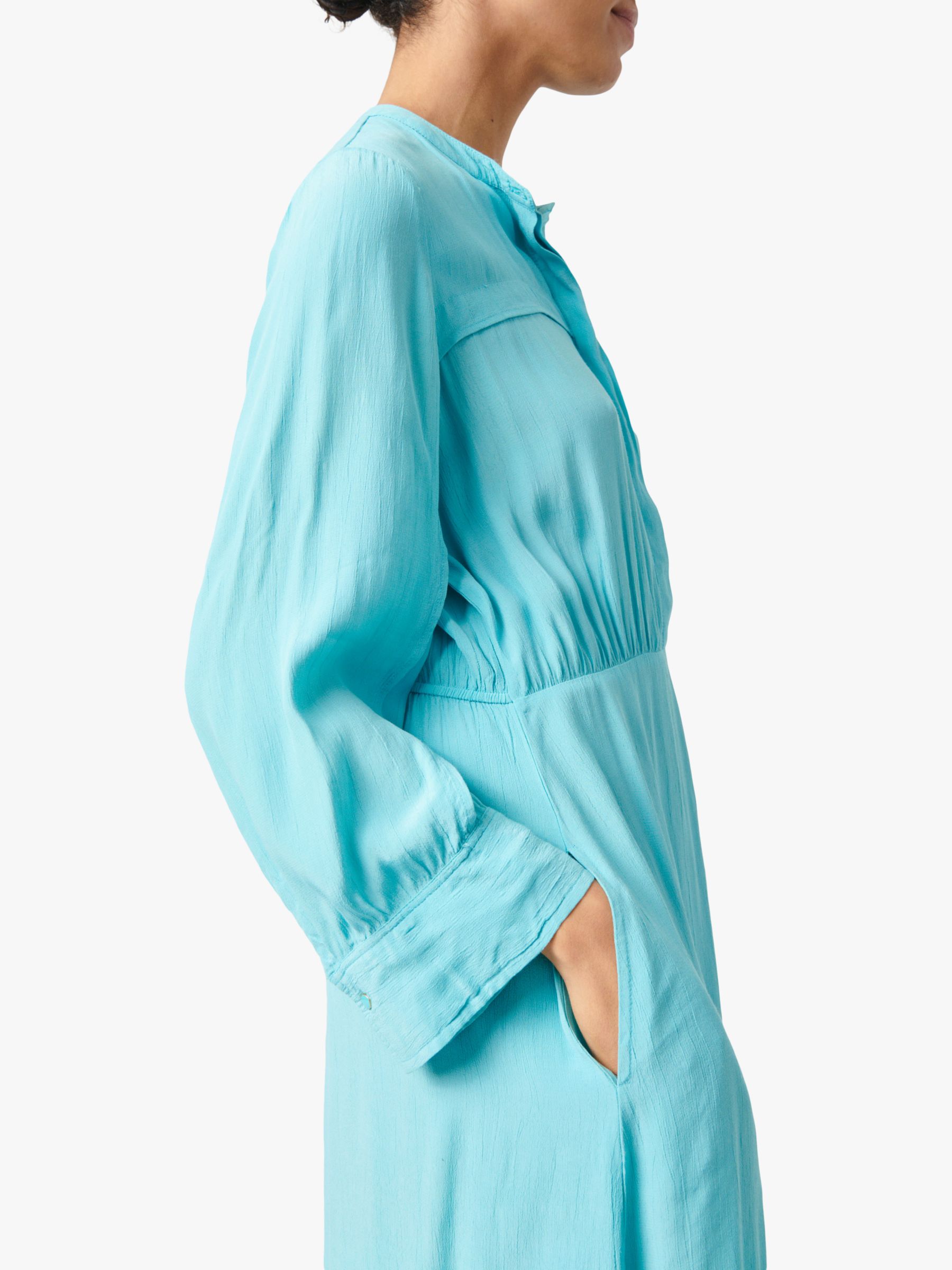 Soaked In Luxury Layna Long Sleeve Shirt Midi Dress, Sea Jet, XS