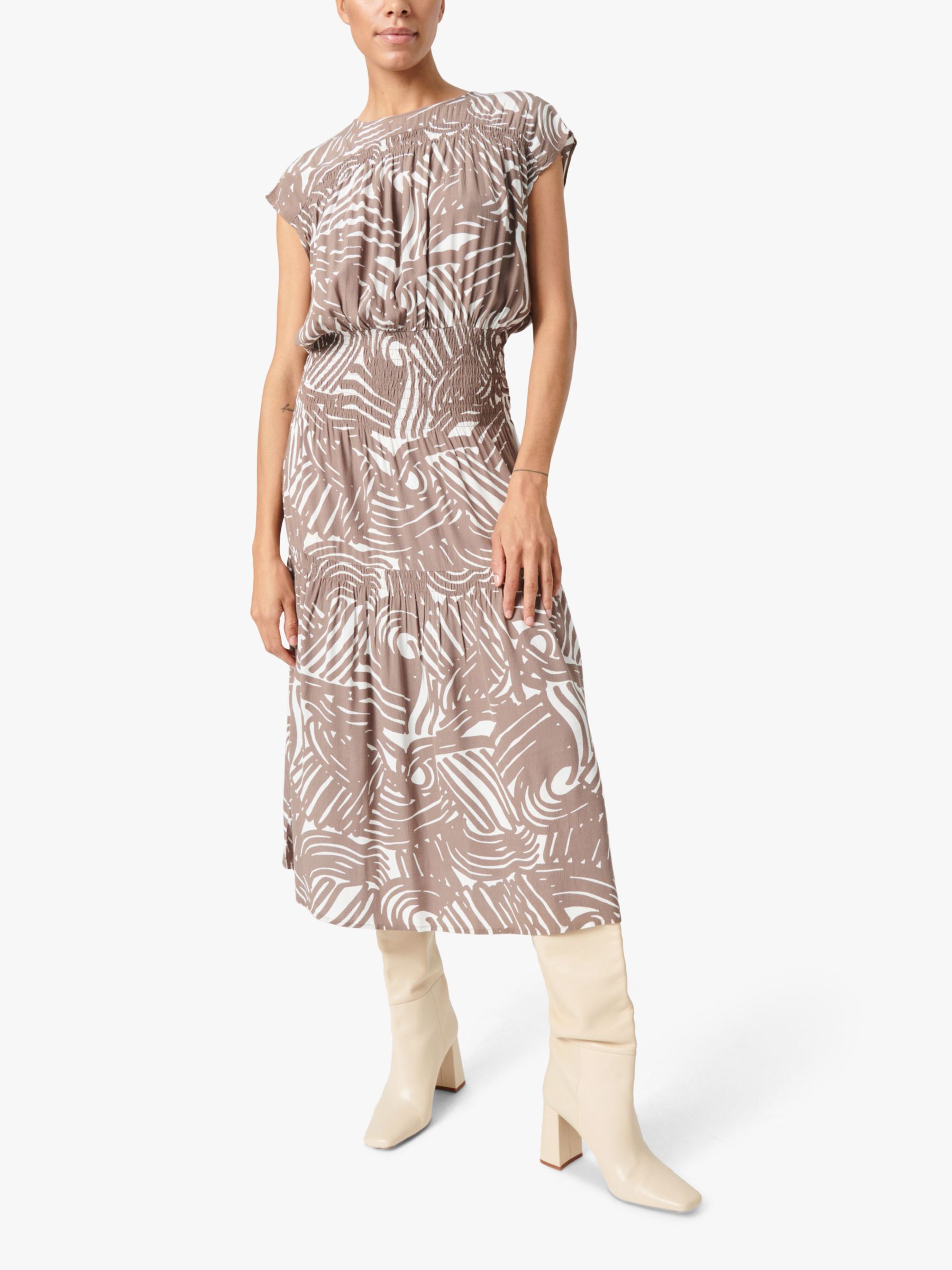 Buy Soaked In Luxury Marian Ecovero Smock Midi Dress, Walnut Lines Online at johnlewis.com