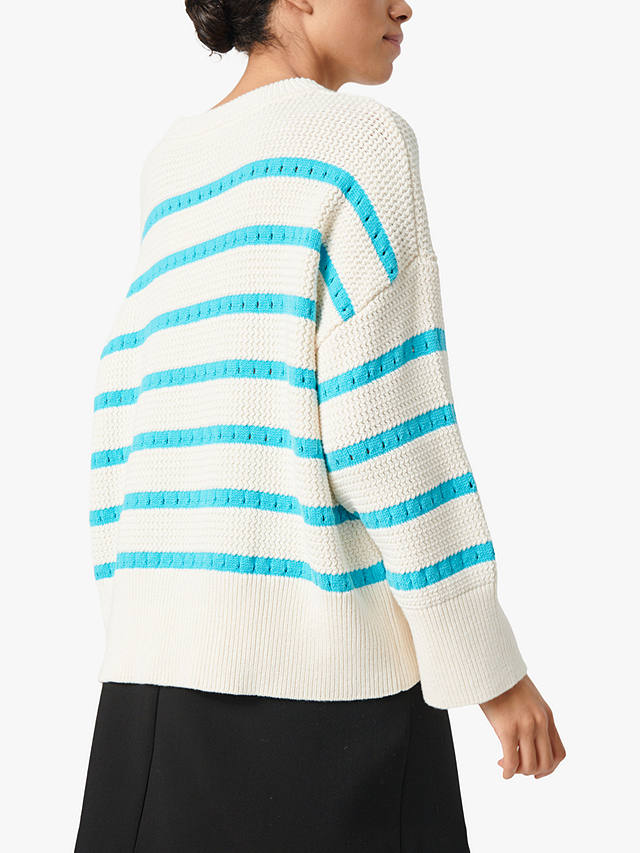 Soaked In Luxury Ravalina Striped Textured Relaxed Jumper, White/Sea Jet