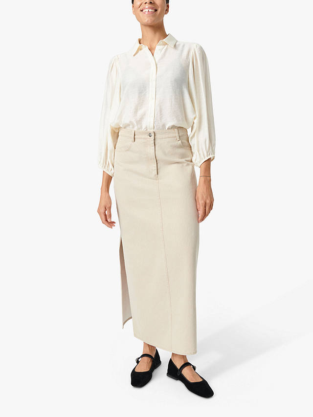 Soaked In Luxury Leodora Cropped Sleeve Buttons Shirt, Whisper White