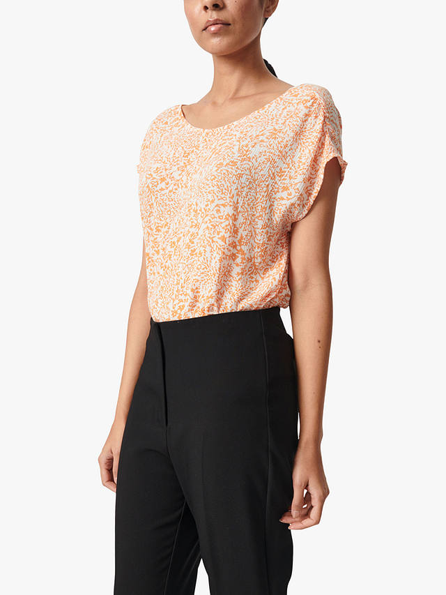 Soaked In Luxury Zaya Boat Neck Relaxed Fit Top, Tangerine Ditsy