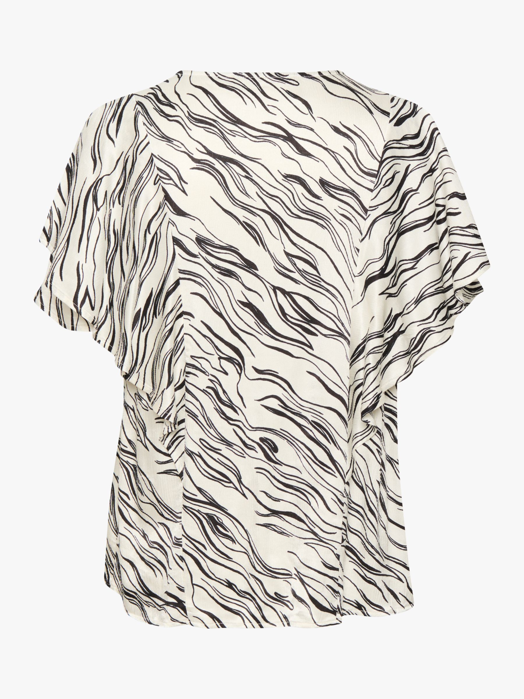 Buy Soaked In Luxury Vinka Ruffle Sleeve Round Neck Blouse, White/Black Wave Online at johnlewis.com
