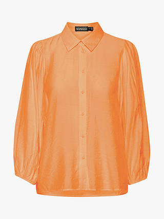 Soaked In Luxury Leodora Cropped Sleeve Buttons Shirt, Tangerine