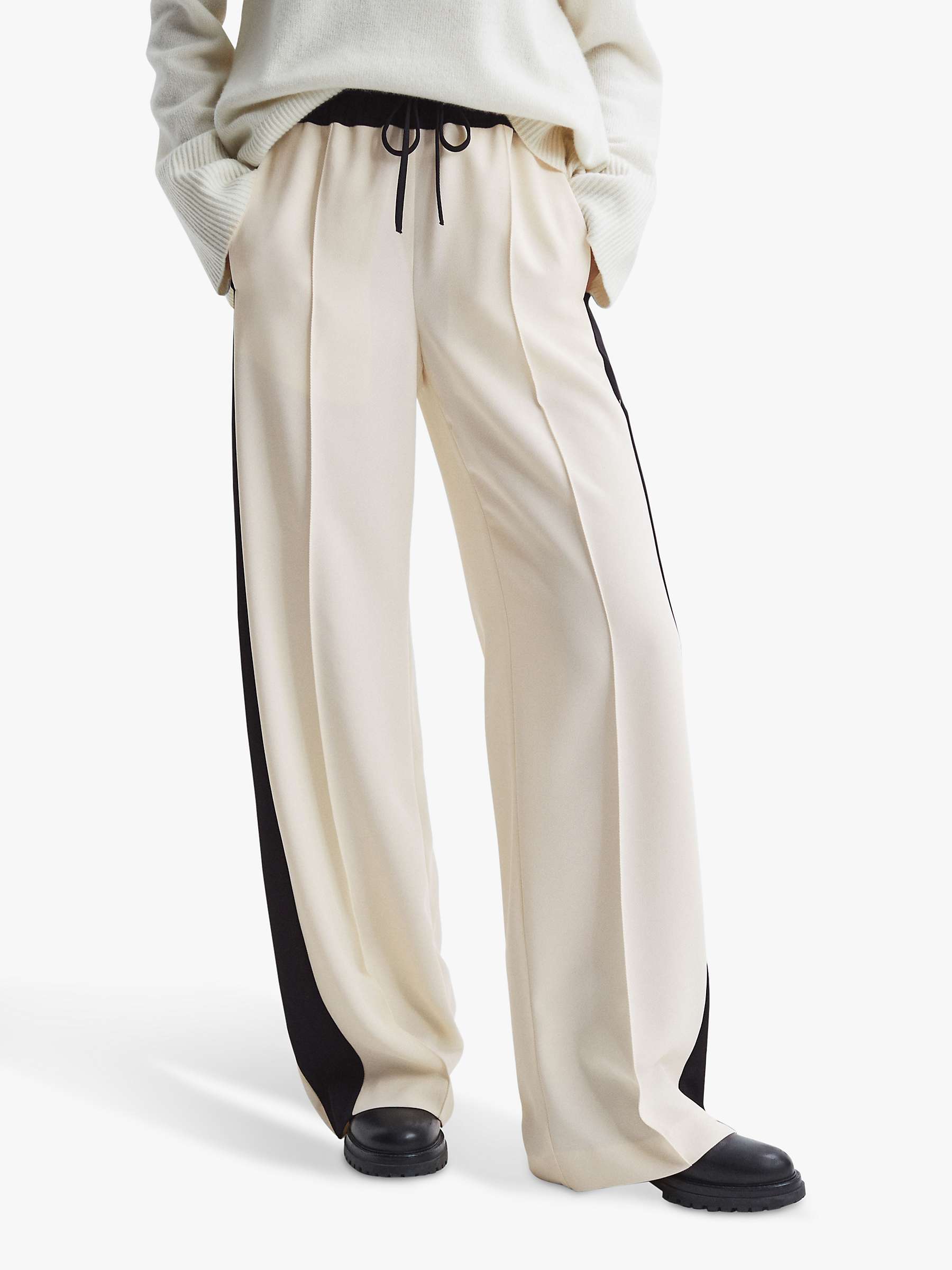Buy Reiss May Wide Side Stripe Trousers, Cream Online at johnlewis.com