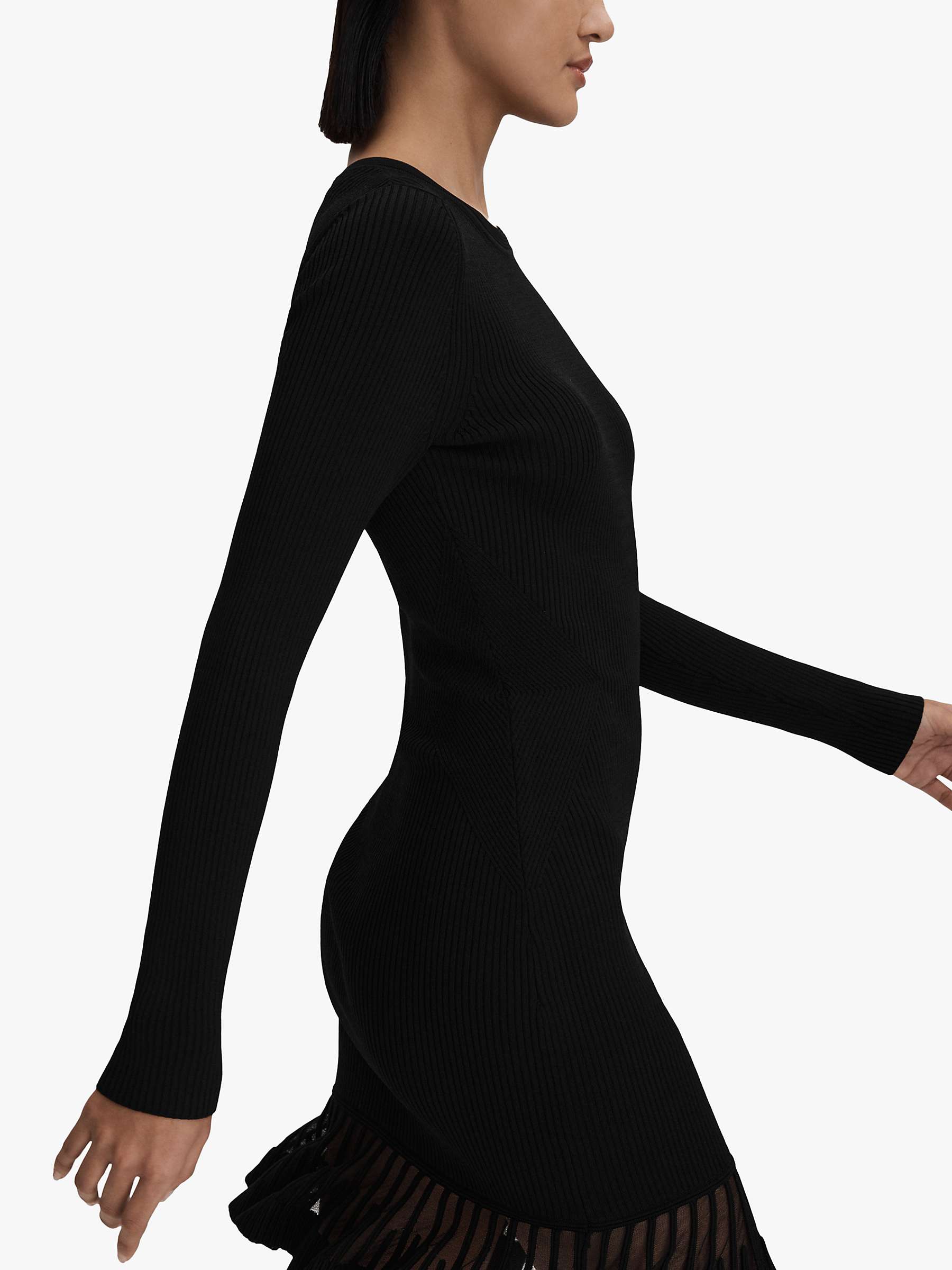 Buy Reiss Teagan Knit Sheer Pleat Dress, Black Online at johnlewis.com
