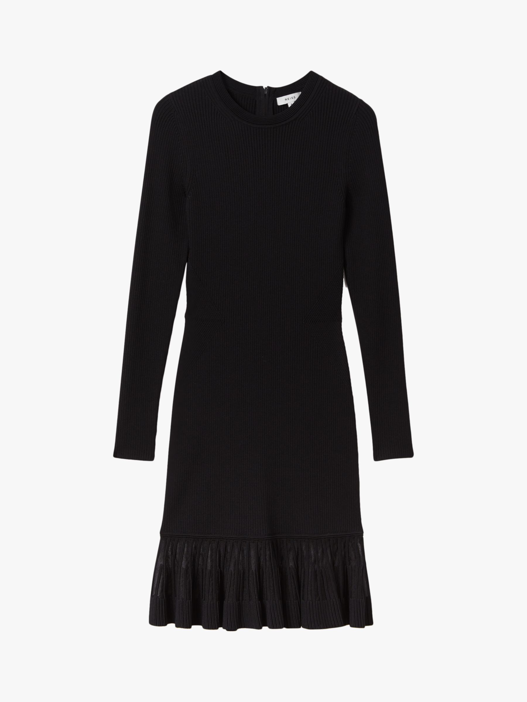 Reiss Teagan Knit Sheer Pleat Dress, Black at John Lewis & Partners